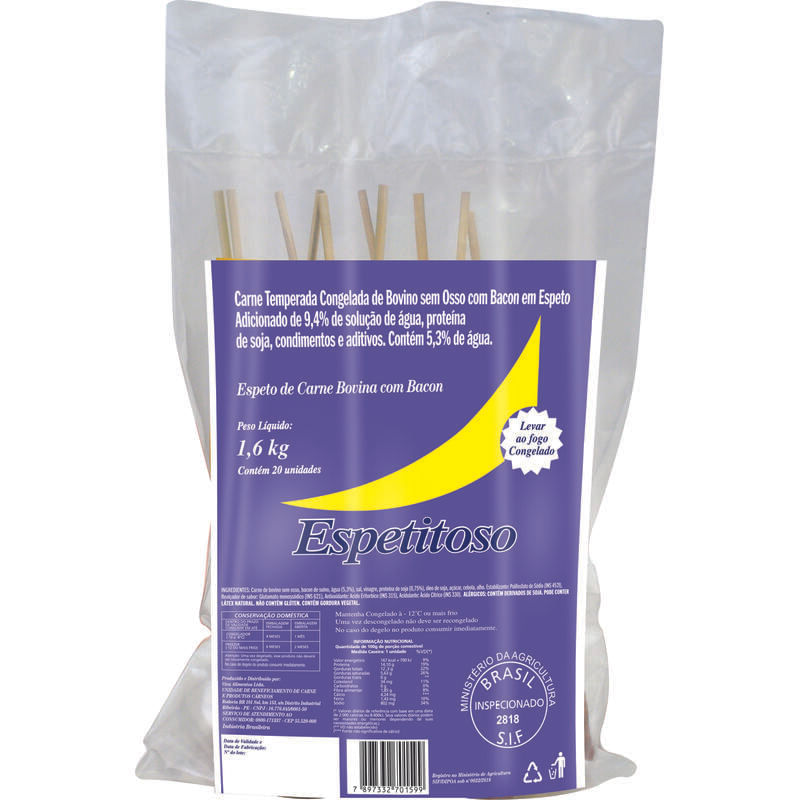 Espeto Carne Bovina Espetitoso Cong Com bacon 1,6kg