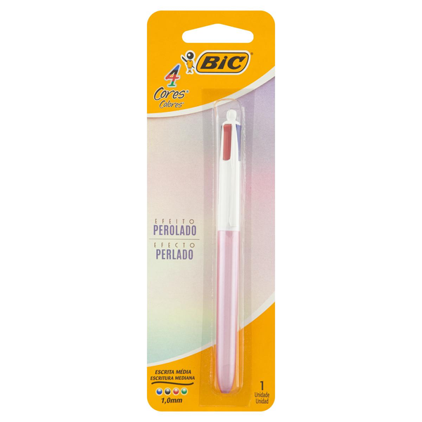 Caneta 4 Cores Bic 4 Cores - Perolada Rosa