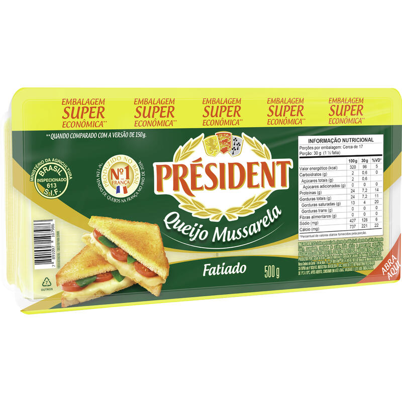 Queijo Mussarela Président Fatiado 500g