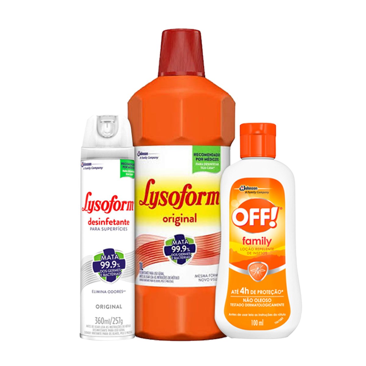 Kit Lysoform Desinfetante Aerossol Original 360ml + Desinfetante Bruto Original 1l + Repelente OFF! Family Loção Frasco 100ml