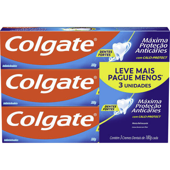 Creme Dental Colgate Máxima Proteção Anticáries 180g 3 un com Desconto