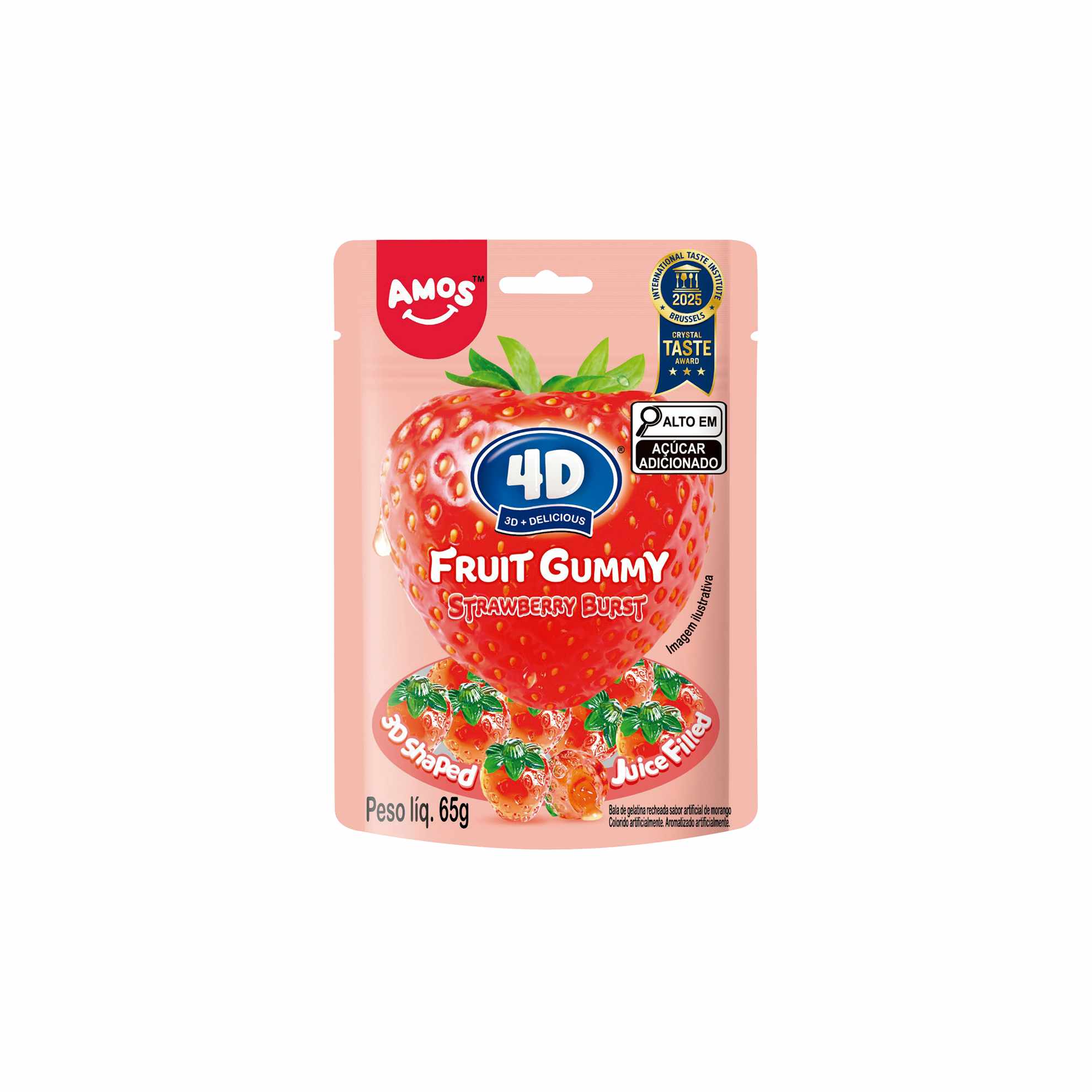 Bala de Gelatina Gummy Strawberry Burst 4D Amos 65g