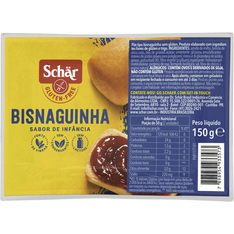 Pão Bisnaguinha Schar sem Glúten Zero Lactose 150g