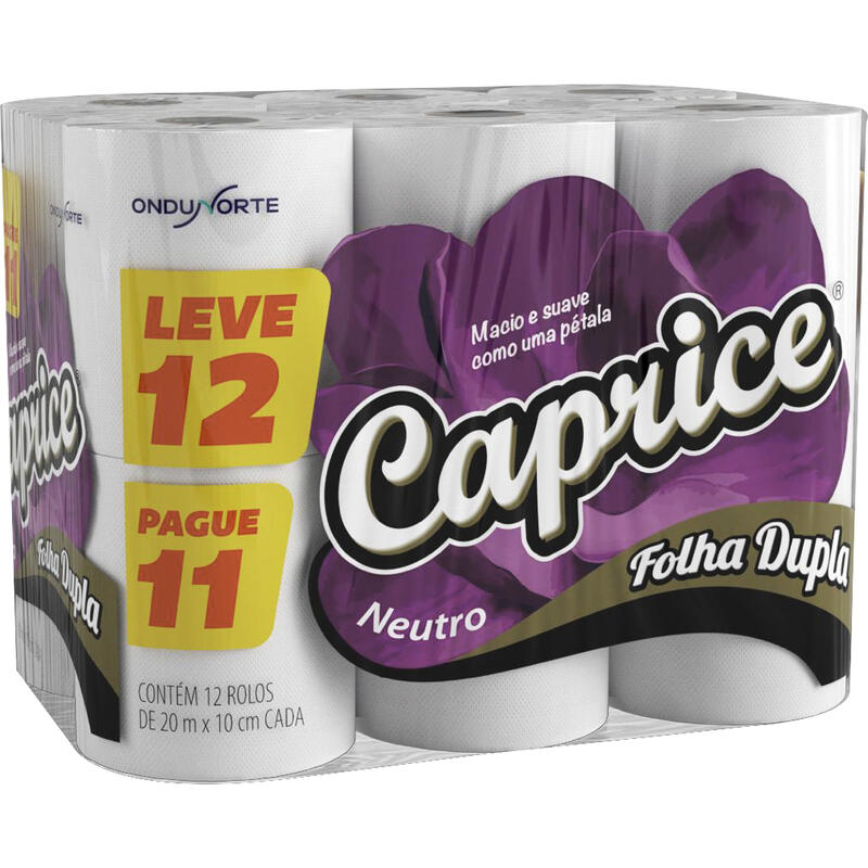 Papel Higiênico Caprice Folha Dupla 20m LV 12 PG 11 rolos