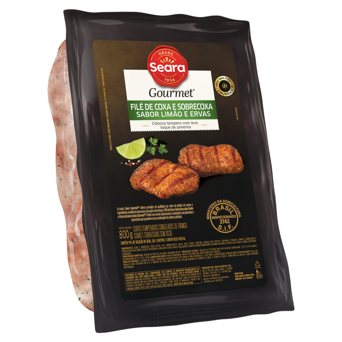 Filé de Coxa e Sobrecoxa de Frango Congelado Temperado Limão e Ervas sem Osso Seara Gourmet 800g