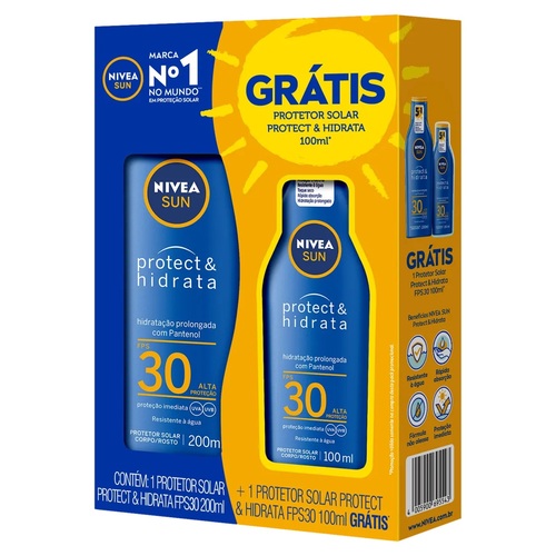 Protetor Solar NIVEA Protect & Hidrata FPS 30 200ml Grátis Protetor Solar Protect&Hidrata FPS 30 100ml