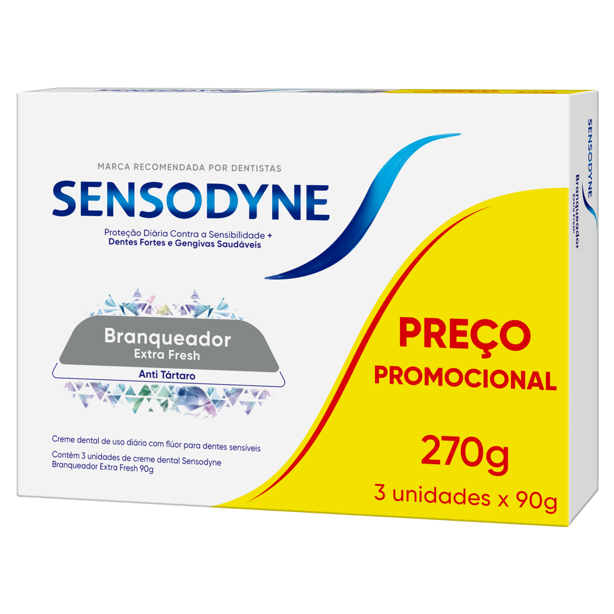 Pack Creme Dental Branqueador Extra Fresh Sensodyne Caixa 90g Cada Leve 3 Pague 2 Unidades