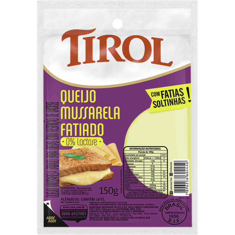 Queijo Prato Mussarela Tirol Fatiado Zero Lactose 150g