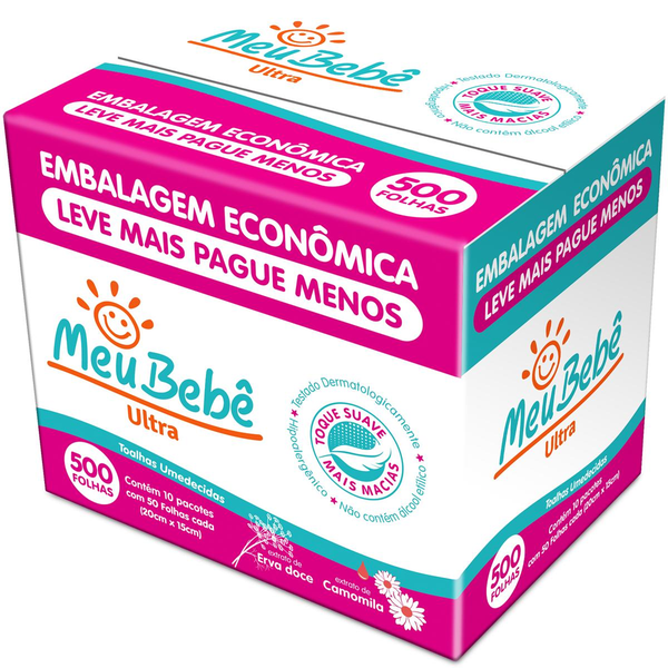Toalhinha Umedecida Meu Bebê Ultra - Com 500 Toalhinhas - Leve Mais, Pague Menos