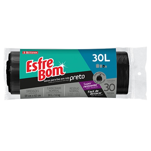 Saco Para Lixo Esfrebom Rolo Preto 30l C/30un