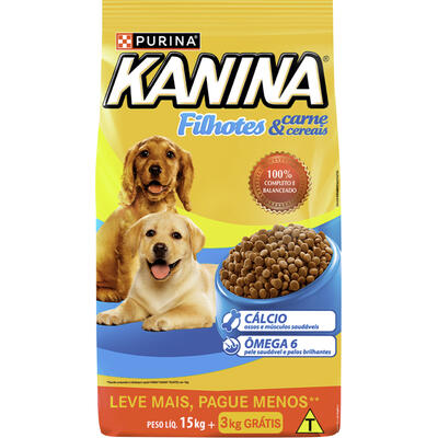 Alimento Cães Kanina Filhotes Carne e Cereais 15kg gts 3kg